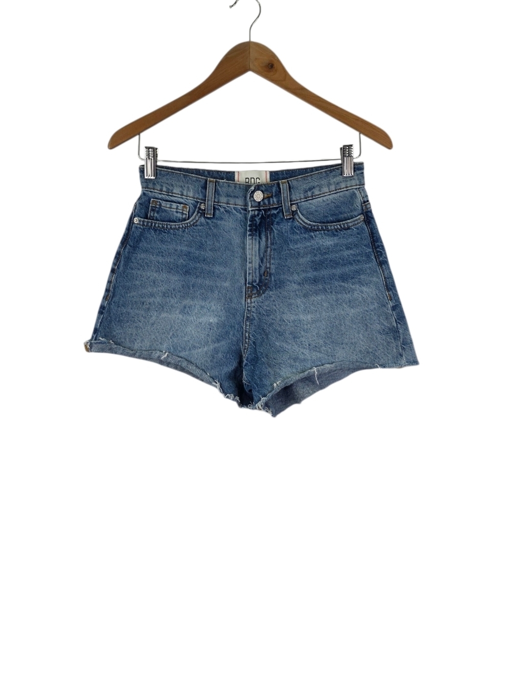 BDG UO Women's Size 26 A-Line Denim Blue Jean Raw Frayed Hem High Rise Shorts